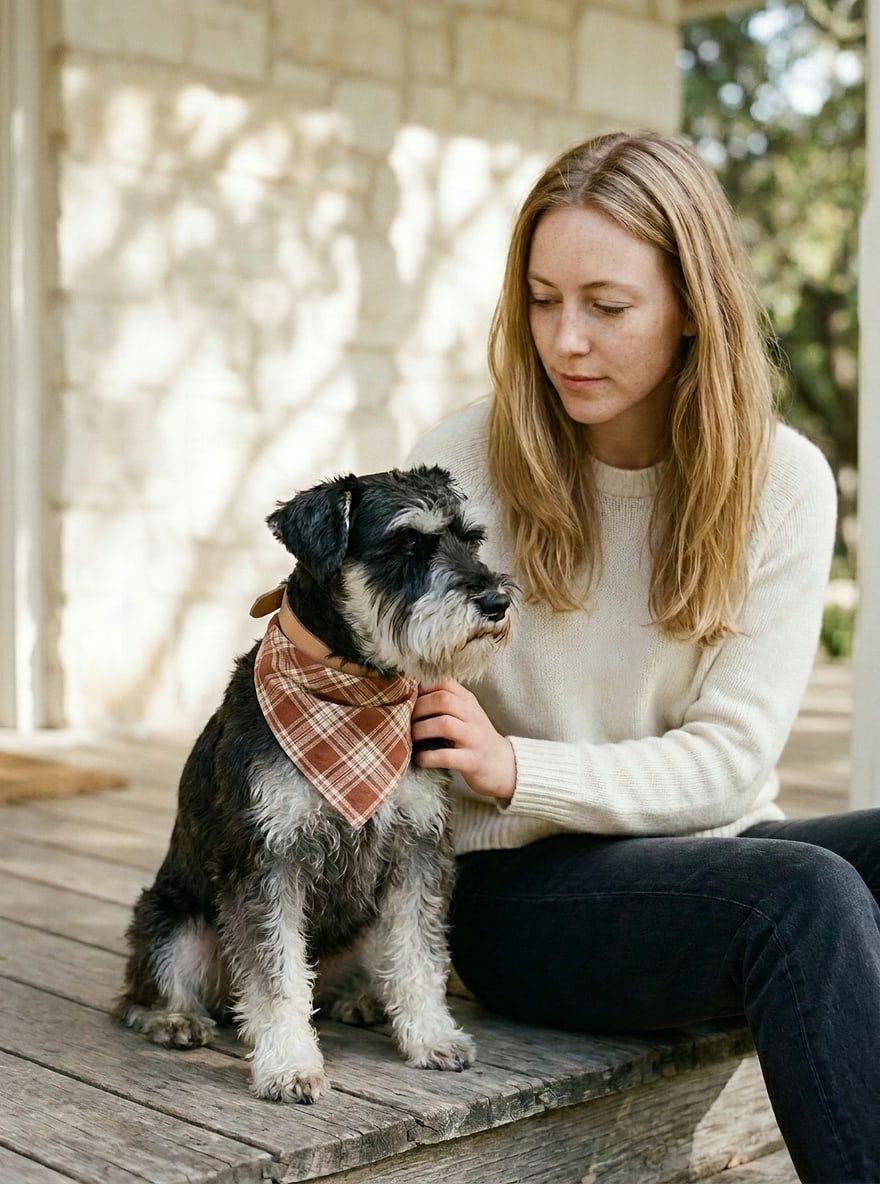 The Rust Plaid Bandana folded flat: rust plaid cotton with a slide-on collar casing.