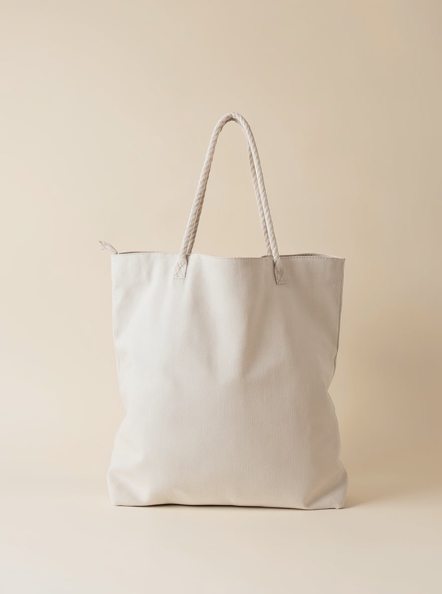 The Linen Market Tote standing upright: washed natural linen with cotton rope handles and an open top.