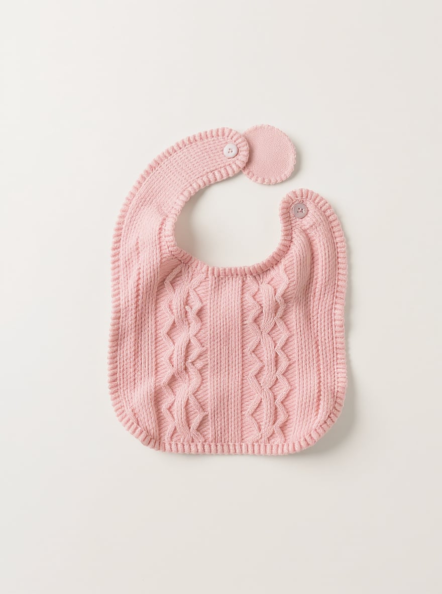 The Rose Pointelle Bib laid flat: pointelle knit cotton with a snap close.